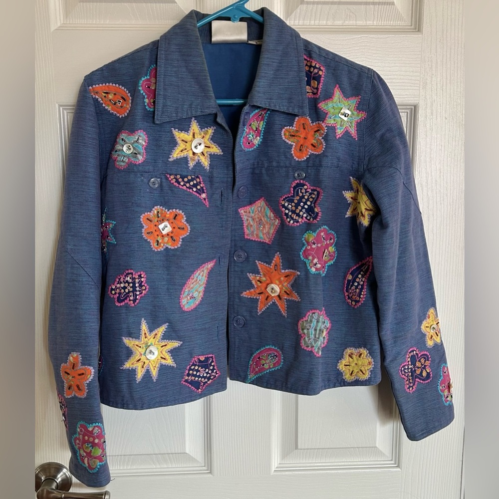 EUC Yak Magik Woman's Button Up Cotton Decorated Embellished Jacket Size S